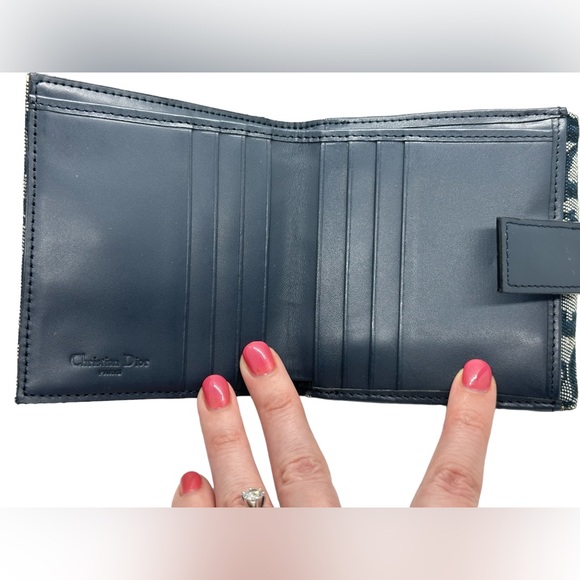 DIOR NWOT DEADSTOCK TROTTER BLUE DENIM CANVAS & LEATHER COMPACT WALLET W DUSTBAG - Picture 6 of 16